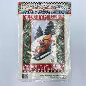 1990 Daisy Kingdom Mary Engelbreit  Iron-On Transfer Merrily 6543 Holiday Sled